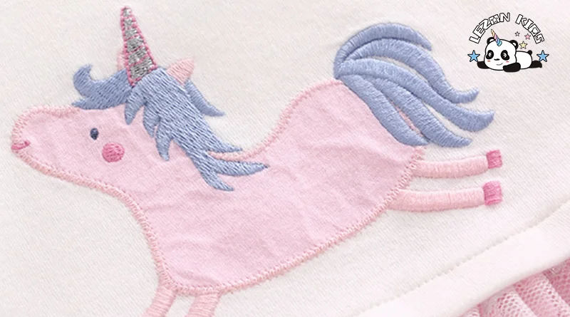 LEZONKIDS - Custom Sweet Kids Clothing Pink Double Layer Tulle Unicorn Embroidery Baby Girl Dress